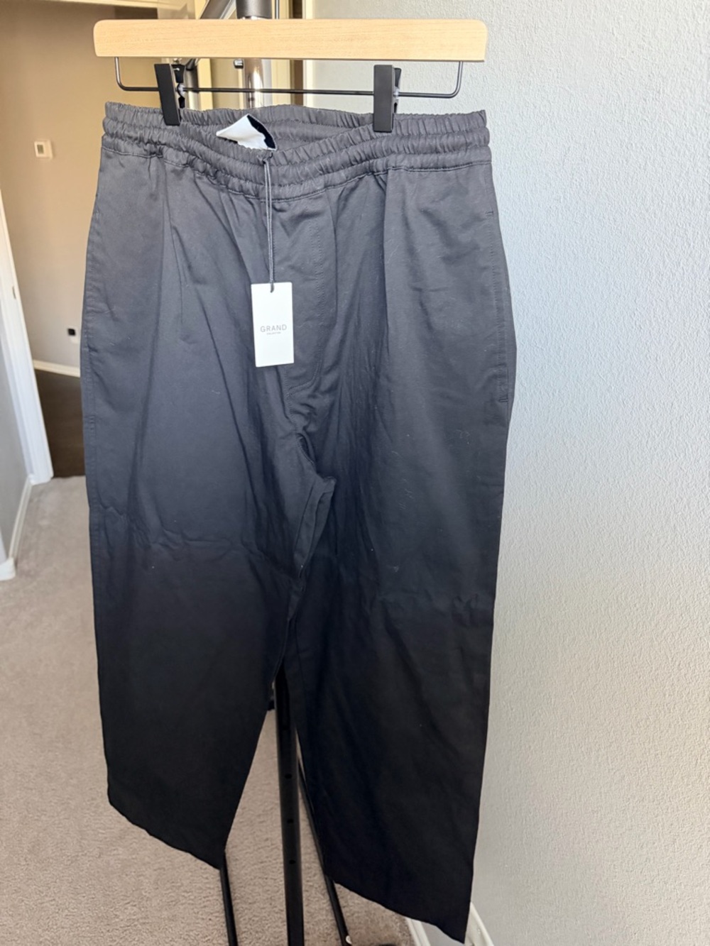 Wide Leg Elastic-Waist Black Women's Pants